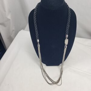Chico's Multi Strand Chain and Rope Necklace Black and Silver Statement
